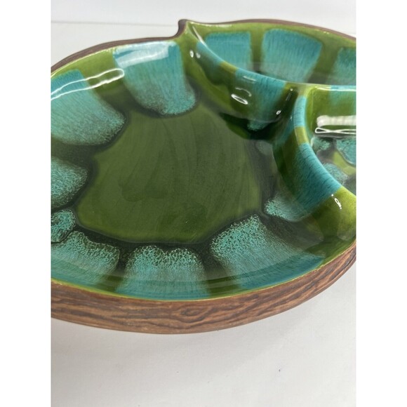 Sequoia Ware 18” Blue Green 3 Part Leaf Dish 601 USA MCM Styling - Picture 3 of 9